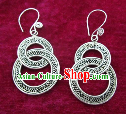 Chinese Handmade Miao Nationality Sliver Earbob Jewelry Accessories Hmong Earrings for Women