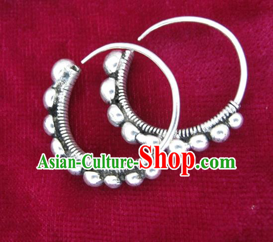 Chinese Handmade Miao Nationality Jewelry Accessories Sliver Earbob Hmong Earrings for Women