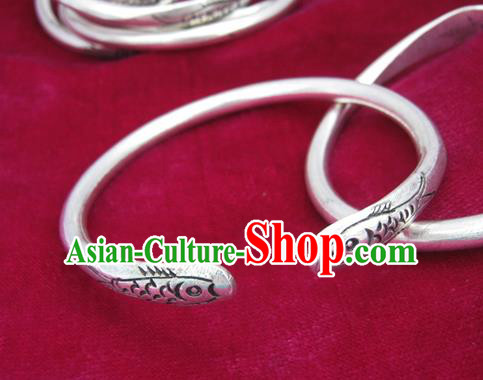 Traditional Chinese Miao Nationality Hair Accessories Hmong Female Folk Dance Hairpins Bracelet Sliver Necklace Headwear for Women