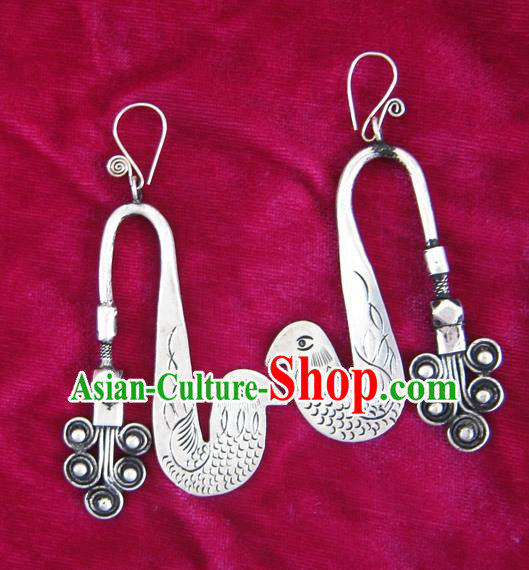 Chinese Handmade Miao Nationality Jewelry Accessories Sliver Peacock Earrings for Women