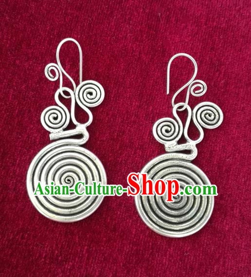Chinese Handmade Miao Nationality Eardrop Jewelry Accessories Hmong Sliver Earrings for Women