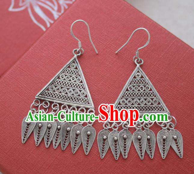 Chinese Handmade Miao Nationality Eardrop Jewelry Accessories Hmong Sliver Tassel Earrings for Women