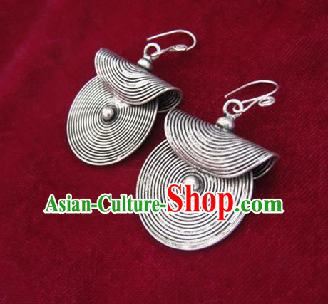 Chinese Handmade Miao Sliver Round Eardrop Hmong Nationality Earrings for Women