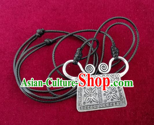 Chinese Miao Sliver Ornaments Carving Necklace Traditional Hmong Necklet Pendant for Women