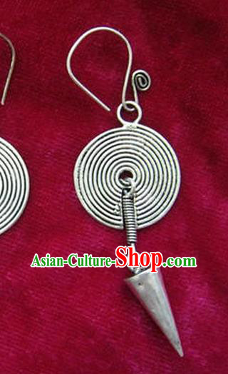Chinese Handmade Miao Sliver Eardrop Hmong Nationality Earrings for Women