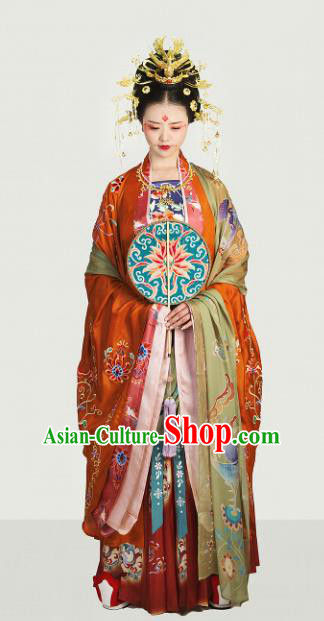 Traditional Chinese Tang Dynasty Wedding Embroidered Costume Ancient Imperial Empress Hanfu Dress for Women
