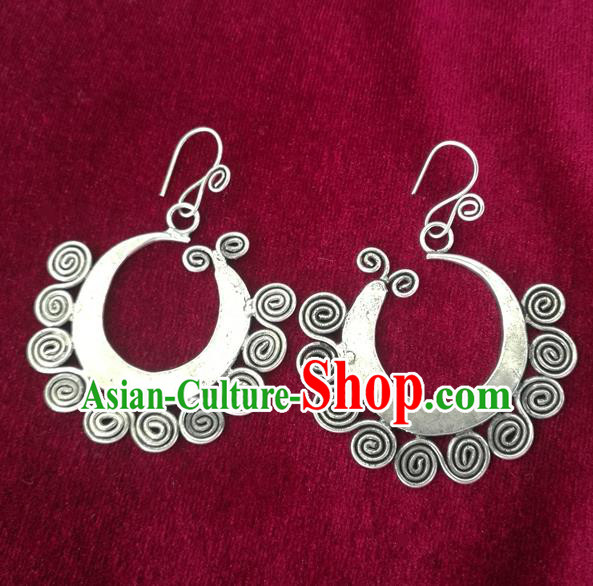 Chinese Miao Sliver Ornaments Sliver Earrings Traditional Hmong Handmade Eardrop for Women