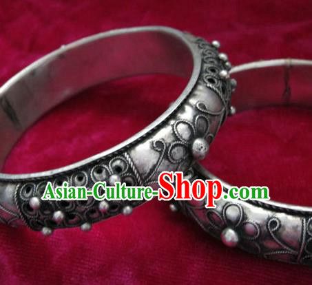 Traditional Chinese Miao Nationality Hair Accessories Hmong Female Folk Dance Hairpins Bracelet Sliver Necklace Headwear for Women