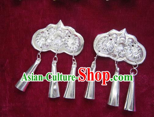 Traditional Chinese Miao Nationality Hair Accessories Hmong Female Folk Dance Hairpins Bracelet Sliver Necklace Headwear for Women