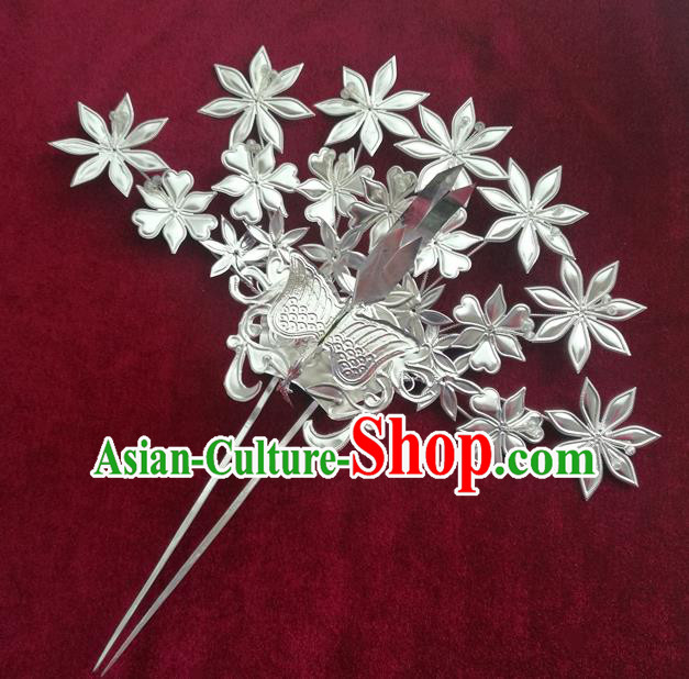 Traditional Chinese Miao Nationality Wedding Phoenix Hair Clip Hanfu Sliver Hairpins Hair Accessories for Women