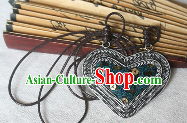Traditional Chinese Miao Sliver Embroidered Necklace Hmong Ornaments Minority Sweater Chain for Women