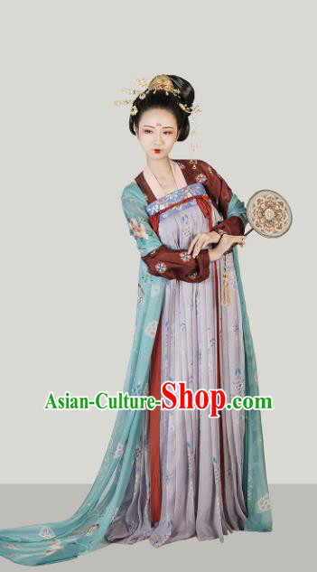 Chinese Ancient Tang Dynasty Palace Lady Hanfu Dress Maidenform Embroidered Costumes for Women