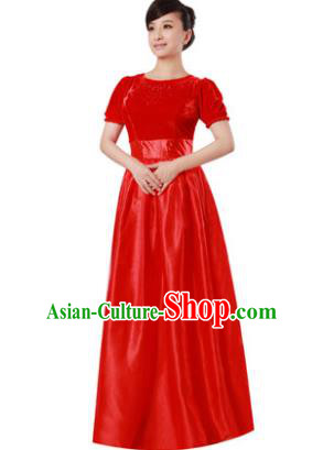 Professional Chorus Singing Group Stage Performance Costume, Compere Modern Dance Red Dress for Women