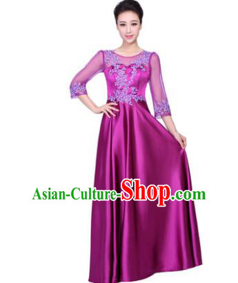 Professional Chorus Stage Performance Costume, Compere Singing Group Modern Dance Purple Dress for Women