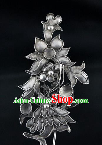Traditional Chinese Miao Nationality Hair Accessories Hmong Female Folk Dance Hairpins Bracelet Sliver Necklace Headwear for Women
