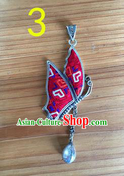 Chinese Traditional Miao Sliver Embroidered Hmong Ornaments Accessories Minority Rosy Butterfly Necklace Pendant for Women