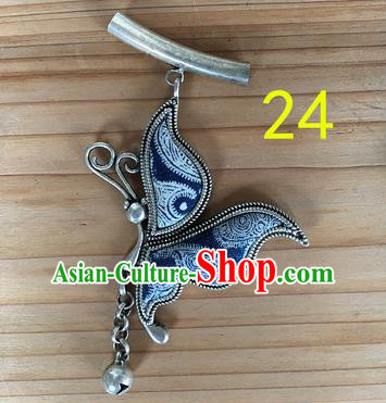Chinese Traditional Miao Sliver Navy Butterfly Wing Hmong Ornaments Accessories Minority Necklace Pendant for Women