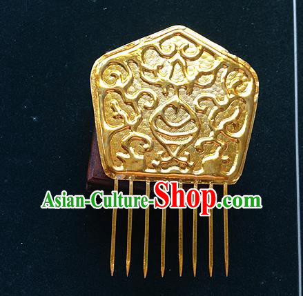 Traditional Chinese Miao Nationality Hair Accessories Golden Hair Comb Hairpins for Women