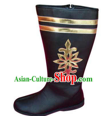 Chinese Traditional Mongols Dance Leather Shoes, Mongolian Minority Folk Dance Boots for Men
