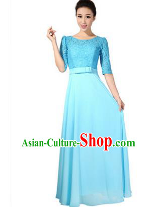 Professional Chorus Singing Group Stage Performance Costume, Compere Modern Dance Blue Lace Dress for Women