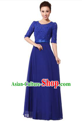 Professional Chorus Singing Group Stage Performance Costume, Compere Modern Dance Royalblue Lace Dress for Women