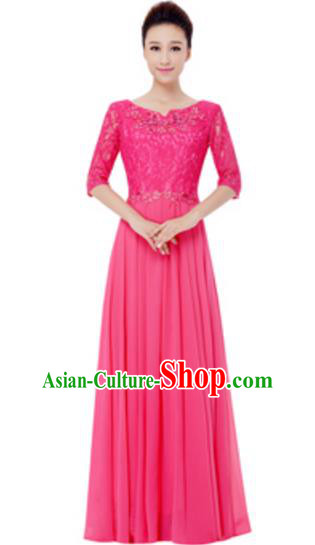 Top Grade Chorus Singing Group Pink Lace Full Dress, Compere Modern Dance Costume for Women