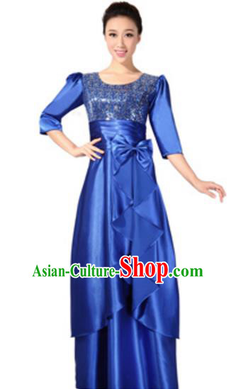 Top Grade Chorus Singing Group Royalblue Sequins Full Dress, Compere Classical Dance Costume for Women