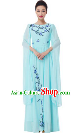 Top Grade Chorus Group Choir Embroidered Green Full Dress, Compere Stage Performance Modern Dance Costume for Women