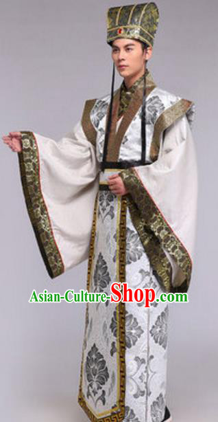 Traditional Chinese Ancient Military Counsellor Costume Han Dynasty Prime Minister Historical Clothing for Men