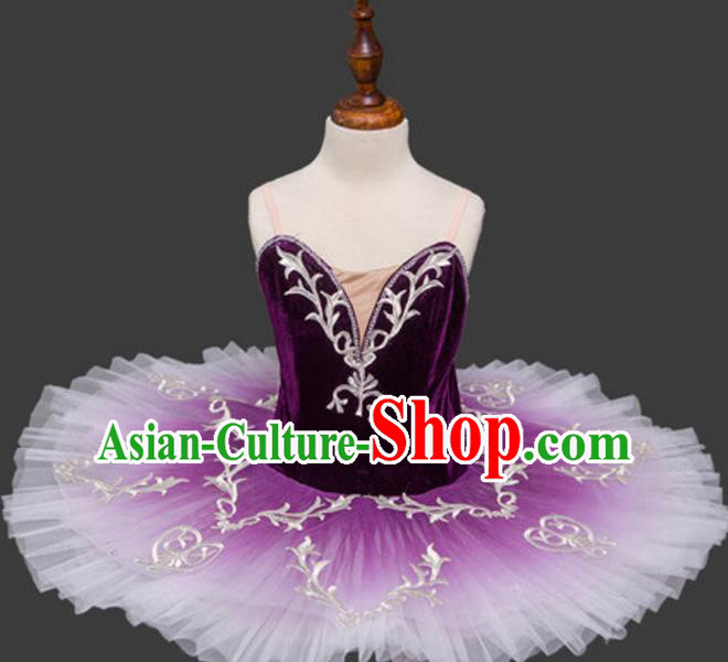 Top Grade Ballet Dance Costume Purple Bubble Dress Ballerina Dance Tu Tu Dancewear for Women