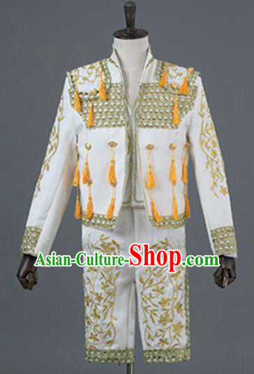 Top Grade European Traditional Court Costumes England Prince White Suits for Men