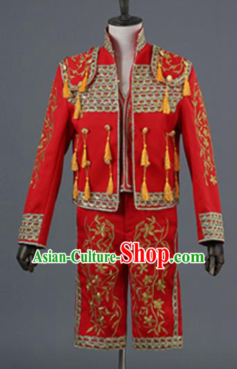 Top Grade European Traditional Court Costumes England Prince Red Suits for Men