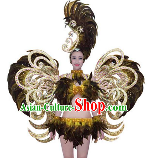 Top Grade Modern Samba Dance Props Stage Show Brazil Parade Giant Black Feather Wings and Headpiece for Women