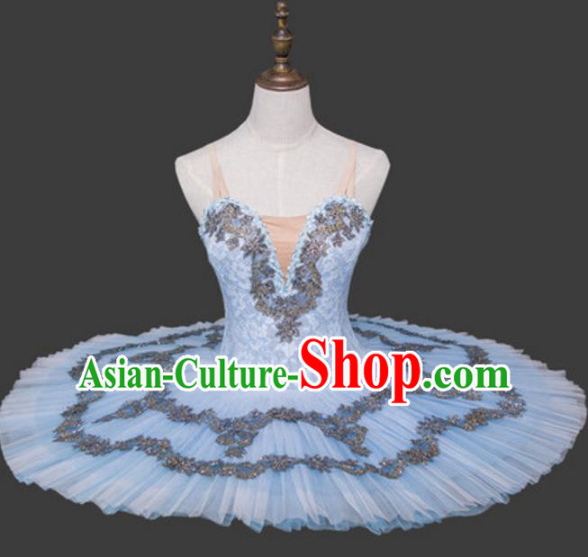 Top Grade Ballet Dance Costume Light Blue Bubble Dress Ballerina Dance Tu Tu Dancewear for Women