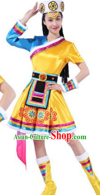 Traditional Chinese Nationality Mongolian Robe, China Mongols Ethnic Dance Costume and Hat for Women