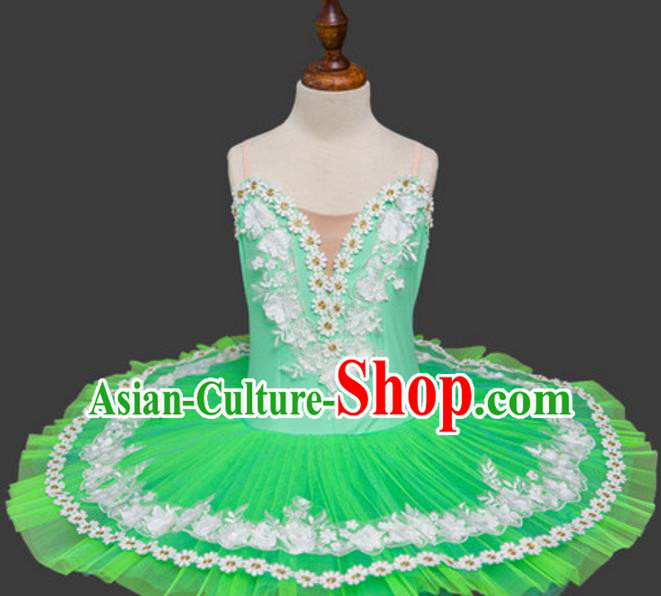 Top Grade Ballet Swan Dance Costume Green Dress Ballerina Skirt Tu Tu Dancewear for Women