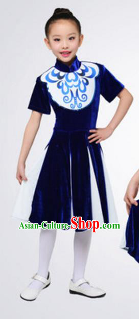 Top Grade Modern Dance Navy Dress Stage Performance Chorus Costume for Kids