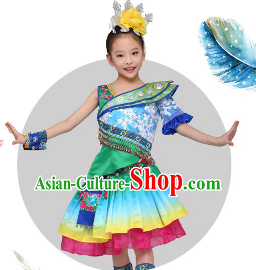 Chinese Traditional Miao Nationality Children Clothing, China Hmong Minority Folk Dance Costume and Headpiece for Kids