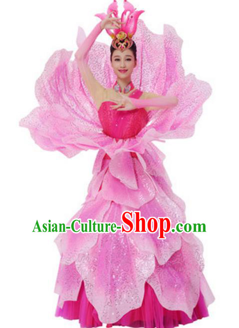 Top Grade Modern Dance Pink Dress Stage Performance Lotus Dance Costume for Women