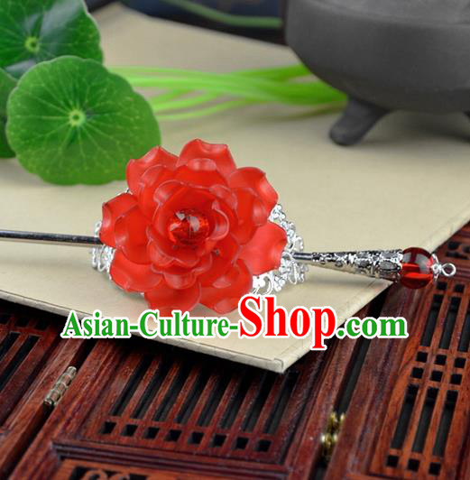 Chinese Traditional Ancient Hair Accessories Hanfu Hairpins Red Peony Hairdo Crown Headwear for Women