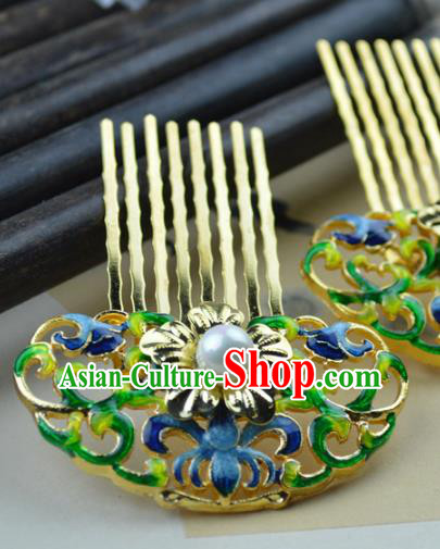 Chinese Traditional Ancient Hair Accessories Hanfu Hairpins Blueing Lotus Hair Comb Headwear for Women