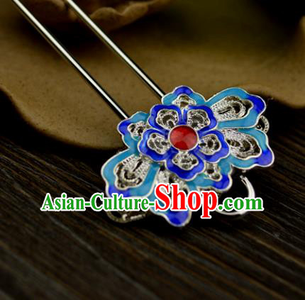 Chinese Traditional Ancient Hair Accessories Hanfu Hairpins Cloisonne Blueing Lotus Hair Clip Headwear for Women
