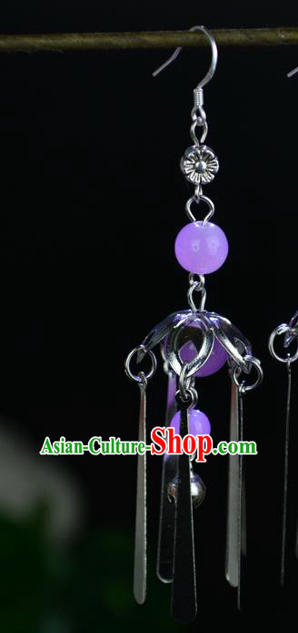Chinese Traditional Ancient Earrings Accessories Hanfu Purple Beads Eardrop for Women