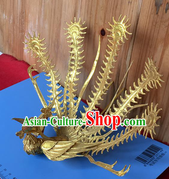 Chinese Traditional Ancient Queen Palace Golden Phoenix Coronet Hairpins Hair Accessories for Women