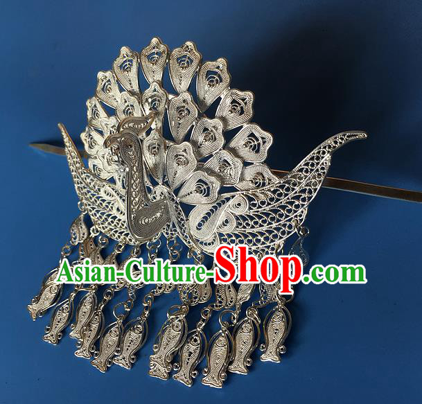 Traditional Chinese Miao Nationality Hair Accessories Hmong Female Folk Dance Hairpins Bracelet Sliver Necklace Headwear for Women