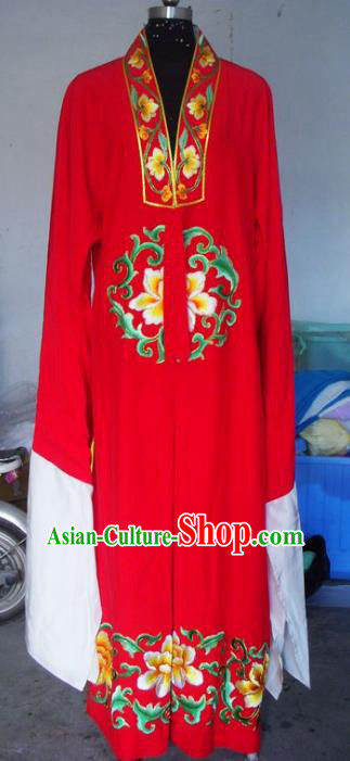 Chinese Traditional Beijing Opera Scholar Costumes China Peking Opera Niche Embroidered Peony Red Robe for Adults