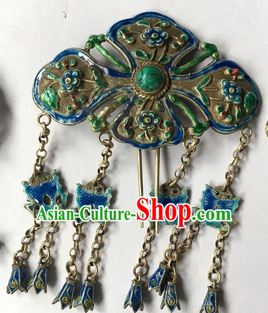 Chinese Traditional Ancient Blueing Butterfly Tassel Hair Clip Hanfu Hairpins Hair Accessories for Women