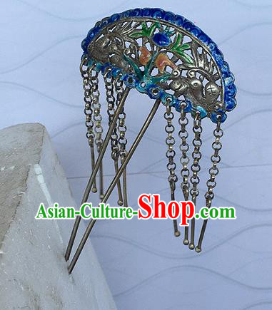 Chinese Traditional Ancient Bride Tassel Hair Clip Hanfu Blueing Hairpins Hair Accessories for Women