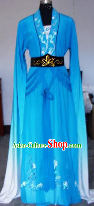 Chinese Traditional Beijing Opera Actress Blue Dress China Peking Opera Embroidered Costumes for Adults