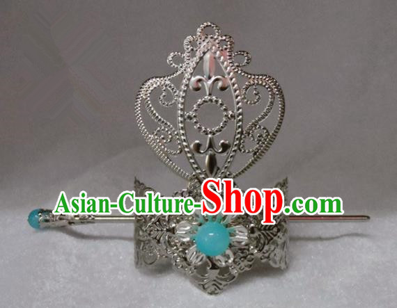 Chinese Traditional Ancient Prince Blue Bead Tuinga Hair Accessories Swordsman Hairpins for Men